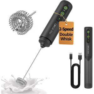 CIRCLE JOY 2-Speed Rechargeable Milk Frother Handheld, Dual Coil Whisk Head Electric Coffee Frother, Portable Hand Frother Wand Drink Mixer for Matcha Lattes Cappuccino, Kitchen Gifts (P-Storage Tube Black)