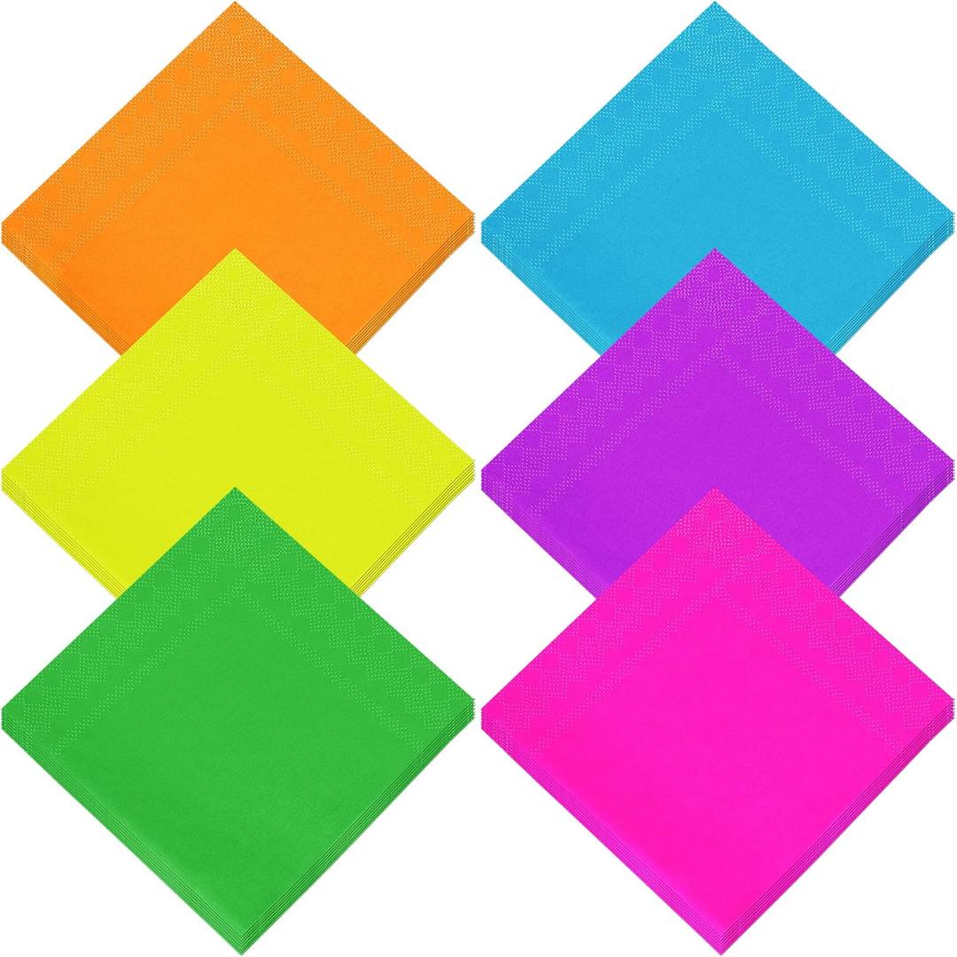 Resinta 120 Pieces Cocktail Napkin Paper Napkins 2 Ply Party Supplies, 6 Colors (Fuschia, Apple Green, Tangerine, Blue, Purple, Yellow)
