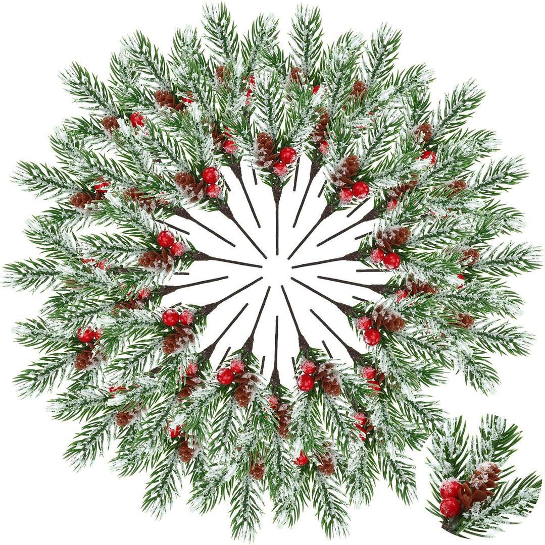 48 Pcs Christmas Floral Picks and Sprays Cone Berry Stems for Craft, Fresh