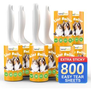Lint Roller, 800-Sheet Extra Sticky Rollers for Pet Hair, 4 Handles, Value Pack for Dogs, Cats, Clothes, Carpet, Furniture