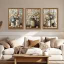 InspiredHues 3 Piece Elegant Farmhouse Canvas Wall Art, Vintage Floral Pictures Wall Decor, Nature Themed Daisy Artwork Prints for Living Room Bedroom Kitchen Home Decoration 16x24 Inch Wood Framed