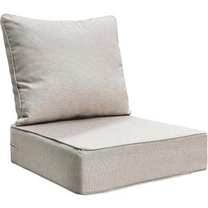24x24 Outdoor Cushions for Patio Furniture, 1 Set Deep Seat Patio Cushions, 6" Thick Replacement Outdoor Chair Cushions with Washable Olefin Cover & Ties for Porch Deck Couch, Beige, 24x24x6