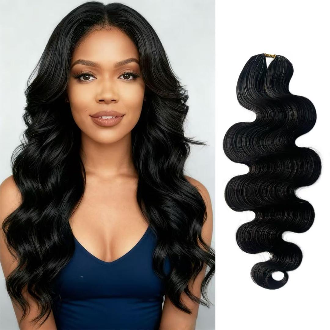 Body Wave Crochet Human Hair Extension Knotless Pre-Separated Crochet Hair Extensions Body Wave Human Crochet Hair Feather Line Extensions for Black Women Natural Color 20 Inch 240g