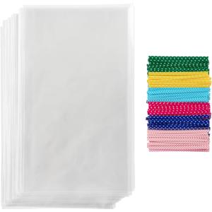 Prestee 200 Pack Clear Cellophane Bags for Favors - Transparent Goodie Bags for Birthday Party, 6x10 Inch Clear Bags with 4-Inch Twist Ties - Candy, Treat, Cookie Bags for Gift Giving