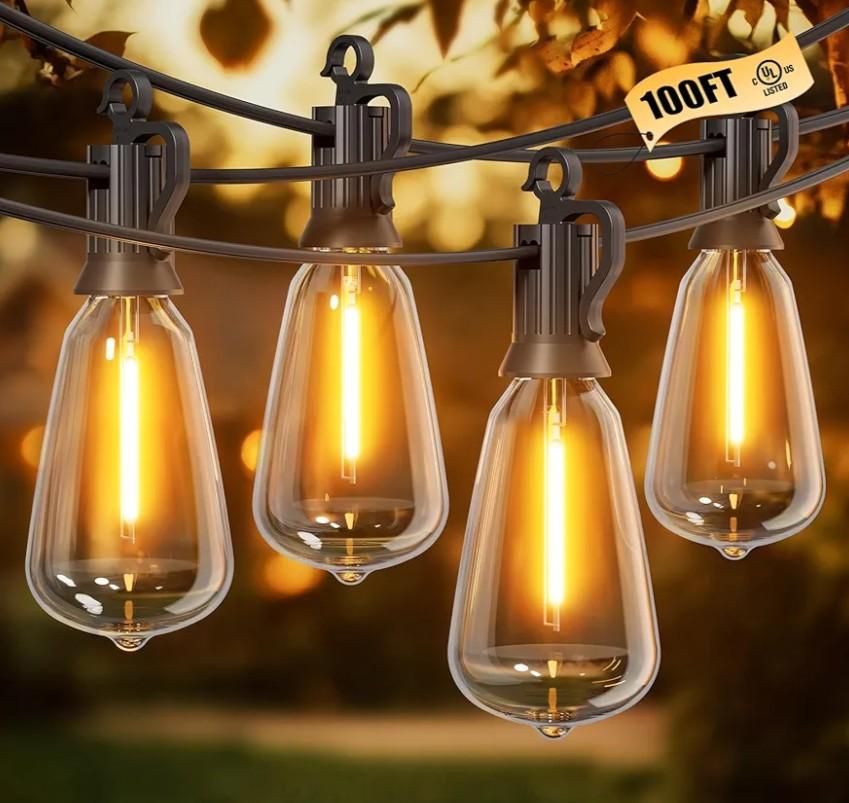 Brightown Outdoor String Lights Patio Lights, 100FT ST38 Shatterproof Dimmable Waterproof Connectable LED Christmas Lights, Hanging Outside Light for Backyard, Porch, Deck, Balcony, Garden, Home Decor