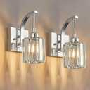 Wall Sconces, Set of 2 Chrome Crystal Vanity Lights, Modern Wall Lamp for Bathroom, Hallway, and Makeup, Easy Installation