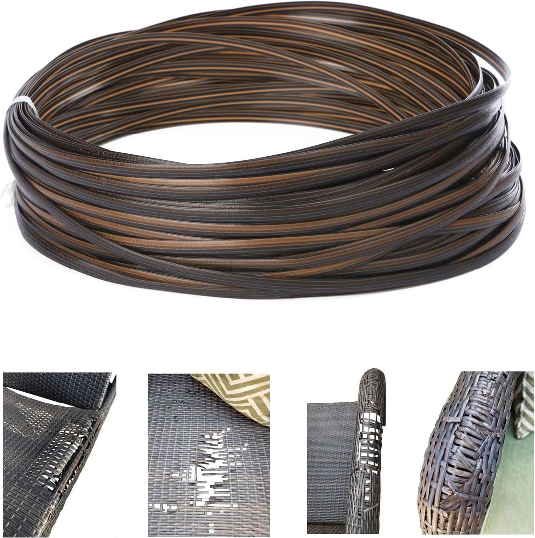 120 Ft Wicker Repair Kit, Plastic Wicker Repair Supplies, Gradient Dark Brown with Visible Mixed Color Stripes, Synthetic Rattan Replacement Material for Patio Furniture Repair