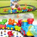Train Set for Toddlers w/Steam, Music & Lights - Electric Train Toys for Kids w/Tracks Accessories, Including 3 Dinosaur Car and 3 Trailer, Christmas Birthday Gifts for 3 4 5 6+ Years Old Boys Girls.
