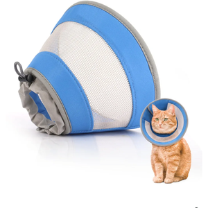 Breathable Air Mesh Cat Cone Collar Soft to Stop Licking, Adjustable, Foldable Lightweight Kitten Cones After Surgery Recovery for Cats & Kittens (Blue, S)
