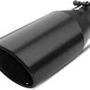 Vurkcy 3.5 inch Inlet Exhaust Tip, 5" Outlet 12" Overall Length Stainless Steel Exhaust Tail Pipe, Bolt-On, Rolled Edge, Slant Sleek Angle Cut, Polished Tailpipe, Black