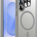 for Samsung Galaxy S25 Case Magnetic Shockproof, [Fit for MagSafe] [Glass Screen Protector + Camera Lens Protector] Translucent Anti-Fingerprint Case for Samsung Galaxy S25 6.2" (Gray)