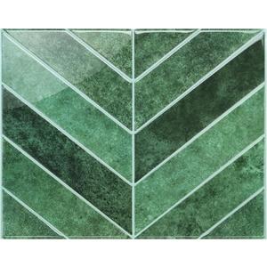 10-Sheet Chevron Peel and Stick Backsplash Tiles 11.4"9", Stick on Backsplash Self Adhesive Wall Tile for Kitchen Bathroom Office, Deep Green