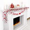 Valentines Day Garland for Mantel, 6FT Spring Garland & Valentines Day Centerpiece for Table, Red Pink Heart Garland and Berry Garland for Wedding Party Valentine's Day Decorations.