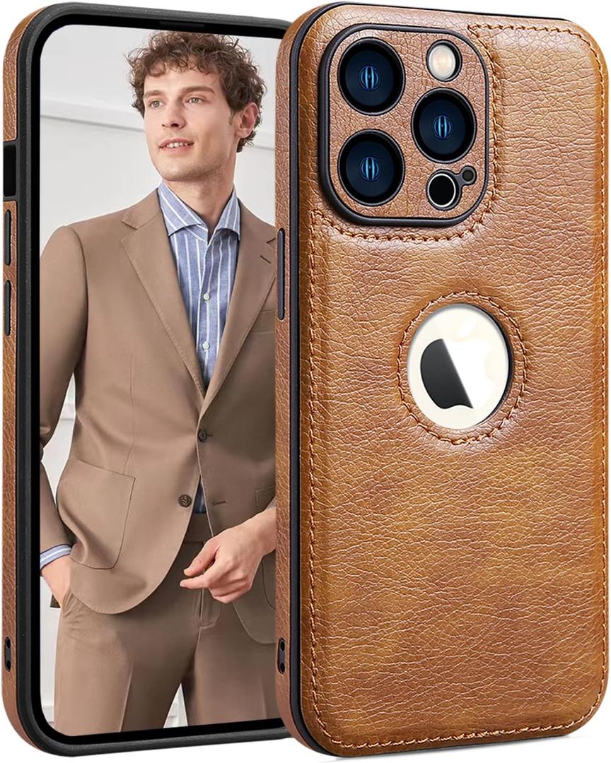 PU Leather Case for iPhone 13 Pro,Full Camera Lens Protection Cover,PU Leather Slim Luxury Business Non-Slip Grip Rugged Shockproof Full Body Protective Case for iPhone 13 Pro(Brown)