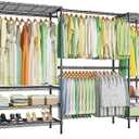 Ulif E11 Heavy-Duty Garment Rack, Metal Freestanding Clothes Rack and Closet Storage Organizer System with 8 Shelves and 4 Hanger Rods, (73.2-97.6)" W x 14.5" D x 71.2" H, Load 1034 LBS, Black