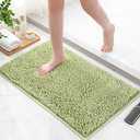 Sage Green Bathroom Rugs - Soft Chenille Non Slip, Thick Washable Plush Bath Mats, Modern Absorbent Shower Floor Mat, 17" x 24"