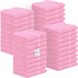 Avalon Towels Cotton Washcloths  (Pack of 36) Size 12x12 Inches, 100% Ring Spun Cotton, Soft & Absorbent Face Towels, Gym Towels, Hotel and Spa Quality, Reusable Fingertip Towels (Pink)