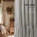 Farmhouse Shower Curtain with Ruffle Hem Linen Shower Curtains for Bathroom Country Vintage Rustic Natural Fabric, Cream-Black Stripe 72" W x 84" L
