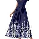Gracyoga Women's Summer Dresses 2026 Short Sleeve Maxi Dress Casual V Neck Flowy Sundress with Pockets Large Size