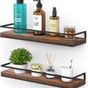 Meangood Floating Shelves Wall Mounted Set of 2, Rustic Wood Wall Storage Shelves for Bedroom,Living Room,Bathroom, Kitchen Rustic Brown (15"D x 5"W x 2"H)