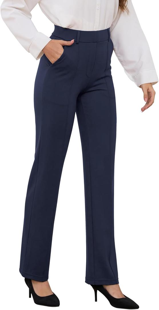 Womens Dress Pants 27"/29"/31" 2025 Fall Straight Leg Yoga Pants, Stretchy Slacks for Work Business with Pockets (Medium, Navy Blue)