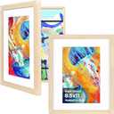 KINLINK 8.5x11 Kids Art Frame Set of 2, Solid Wood Kids Artwork Frames Changeable with Front Opening Hold 150 Pictures, Art Frames for Kids Art with Matwithout Mat 8.5x11 Picture Frame Natural