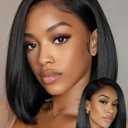 Human Hair Straight Short Bob Natural Black 13X4 HD Transparent Lace Front Wig with Baby Hair 100% Virgin Glueless Brazilian Remy Side Part 150% Density for Black Women 10 Inch