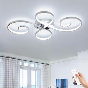 62W Modern LED Ceiling Light,Dimmable Ceiling Lamp Flower Flush Mount Light Fixture with Remote Control for Living Room, Bedroom, Dining Room, Kitchen (Chrome), 31.89Inch