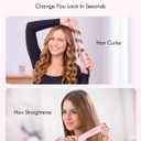 LANDOT Flat Iron Hair Straightener and Curler 2-in-1, Twist Ceramic Straightening Curling Iron for Smooth Straight & Bouncy Curls, Dual Voltage, Temp 250-450F All Hair Types, Blush Pink, 1 inch