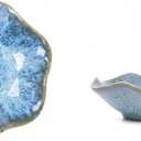 Ceramic Lotus Leaf Jewelry Dish, Small Trinket Tray Ring Holder, Decorative Organizer for Necklace Earrings, Home Decor Gift, Blue