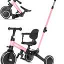 XJD Toddler Bike, 6 in 1 Folding Toddler Tricycle for 1-4 Year Old with Parental Control Handle, Balance Bike with Removable Pedal, Backrest, Adjustable Seat, First Christmas Birthday Gifts (Pink)