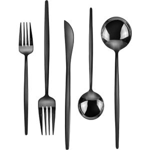 Black Silverware Set, KassKa 40 Pieces Flatware Cutlery Set, Stainless Steel Utensils Set Spoon Fork Knives Set for Home Restaurant and Kitchen, Mirror Polished Finished, Service for 8