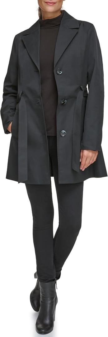 Kenneth Cole Women's Trench Coat with Waist Tie Belt and Notch Collar, Black, Large