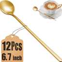 12 Pcs Coffee Spoons Set, 6.7" Gold Tea Spoons Long Handle, Gold Small Teaspoons, Stainless Steel Espresso Spoon, Long Spoon for Stirring, Coffee Bar Accessories