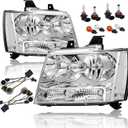 APSVE Headlights Assembly w/Bulbs & Wiring Harness compatible with 2007-2014 Chevy Tahoe Suburban/ 2007-2013 Chevy Avalanche, Chrome Housing Clear
