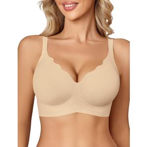 Avidlove Bras for Women No Underwire Seamless Bralettes Wireless Push Up Scalloped Full Coverage Comfortable Everyday Bra (X-Large, Nude)