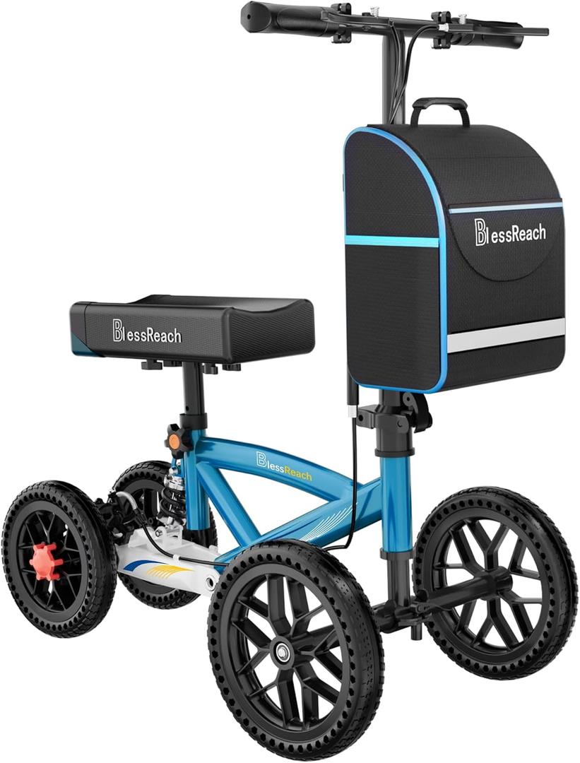 Knee Scooter, All Terrain Foldable Knee Scooter Walker, Disc Brake Knee Walker for Foot Injuries Compact Crutches Alternative (Blue)