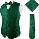 Alizeal Mens Classic 4pc Paisley Jacquard Waistcoat Suit Vest Set (Small, #Dark Green)