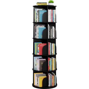 SpaceAid 5 Tier Rotating Bookshelf Tower, Spinning Bookcase Lazy Susan, Revolving 360 Book Shelf Storage Round Carousel, Vertical Rotate Turning Spiral Corner Organizer, Black