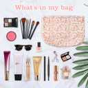 Aesthetic Makeup Bag Cotton, Quilted Floral Make up Bags, Travel Toiletry Bag Women, Daily Use Cosmetic Bags for Girls, Pink Makeup Bag for Purse, Cosmetics Organizer Pouch (Pink)