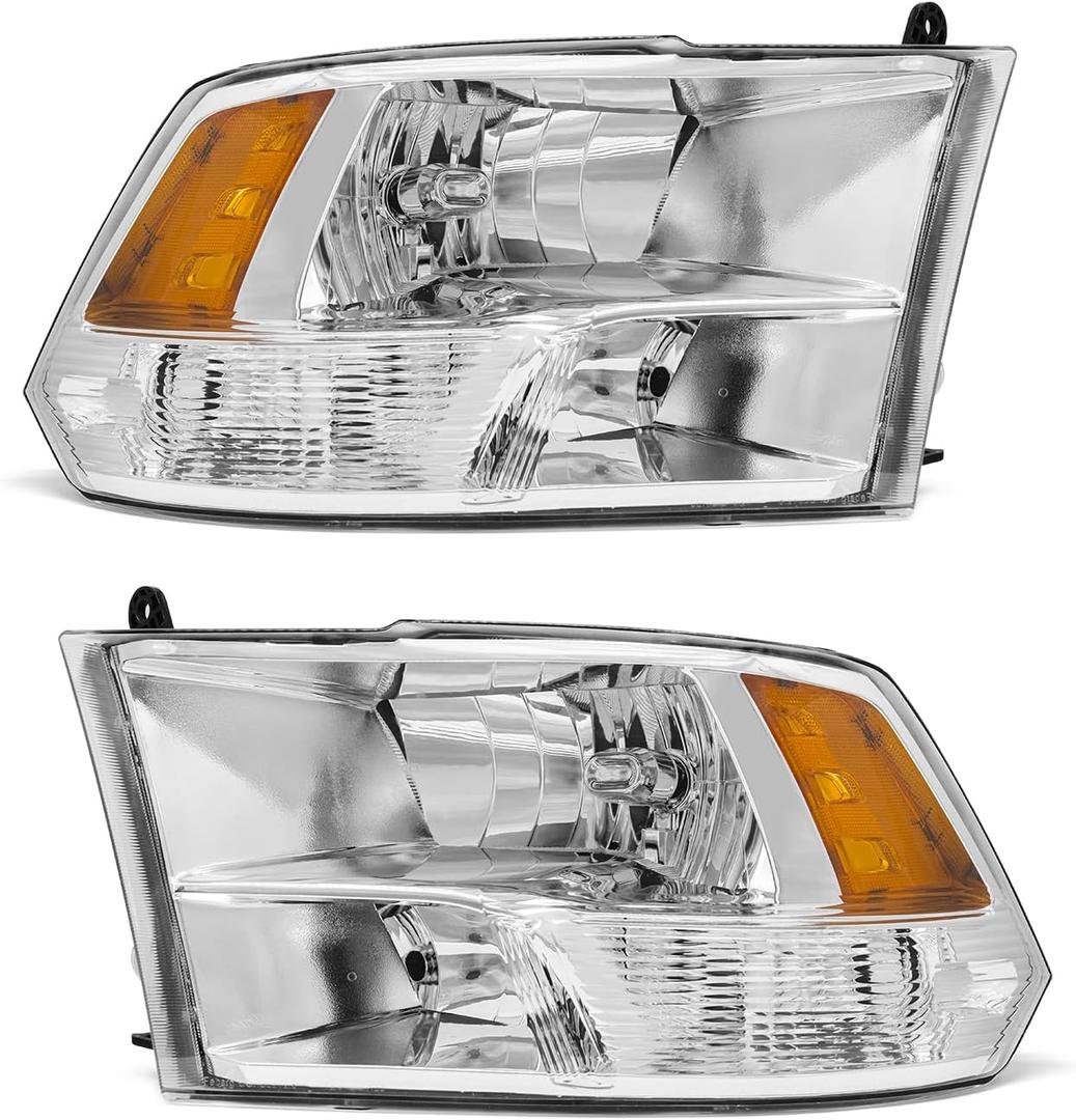 2010 2011 2012 2013 2014 2015 2016 2017 2018 Dodge Ram Headlight Assembly compatible with 10-18 Ram 1500/10-18 Ram 2500 3500 Chrome Housing Amber Reflector Headlamp Replacement