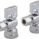 LD Valve -1/4 Turn Angle Stop Valve 1/2-in FIP Iron Pipe x 3/8-in OD Compression, Quarter Turn LF Brass Chrome Plated Water Shut Off Angle Valve for Faucet or Toilet Installation-LD Brand (2-Pack)