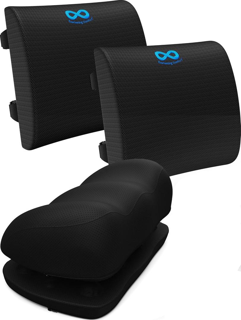 Everlasting Comfort Back Cushion and Office Foot Stool Lumbar Support and Leg Elevation for Work, Gaming, and Home Use