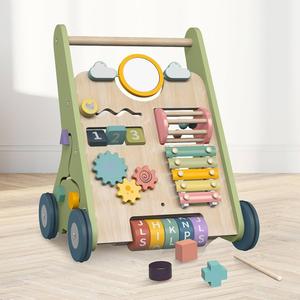 Wooden Baby Walker with Wheels, Toddler Push and Pull Walker Toys, Montessori Multiple Baby Activity Center Push Cart for Babies 6-12 Months 1 2 3 Years