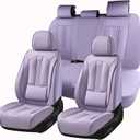 Huidasource Purple Seat Covers, Nappa Leather Car Seat Covers with Lumbar Support, Ventilation Holes, Velcro Adjustable, Airbag, Full-Coverage Seat Covers, Fit for Most Cars SUV Trucks, Purple