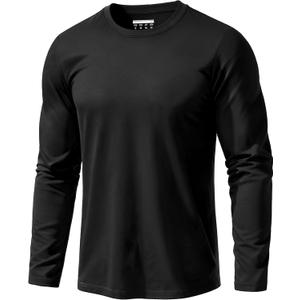EKLENTSON Men's Cotton Crewneck T-Shirts Long Sleeve Plain Tee Moisture Wicking Casual Tshirts Solid Color (Medium, Black)