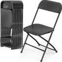 VINGLI 10 Pack Black Plastic Folding Chair, Indoor Outdoor Portable Stackable Commercial Seat with Steel Frame 350lb. Capacity for Events Office Wedding Party Picnic Kitchen Dining