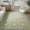 jinchan Boho Area Rug 4x6 Moroccan Washable Rug Indoor Floor Cover Accent Carpet Floral Tile Print Mat Soft Non Slip Carpet for Kitchen Living Room Bedroom Dining Room Farmhouse Decor Green