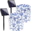SANJICHA 2-Pack Each 72FT 200 LED Solar String Lights Outdoor, Waterproof Solar Fairy Lights Silver Wire 8 Lighting Modes Solar Twinkle Lights for Tree Garden Party Xmas Wedding Decor (Cool White)