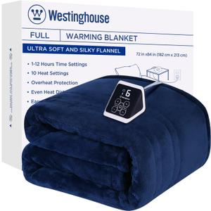 Westinghouse Full Size Electric Heating Blanket, 10 Levels, Auto Shut Off, Fast Heating, Machine Washable (72x84 Inches, Navy Blue)